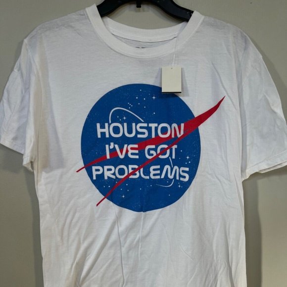 🔥"HOUSTON I'VE GOT PROBLEMS" REBELS & NOMADS WHITE MEN'S COTTON TEE NWT SIZES - Picture 1 of 11